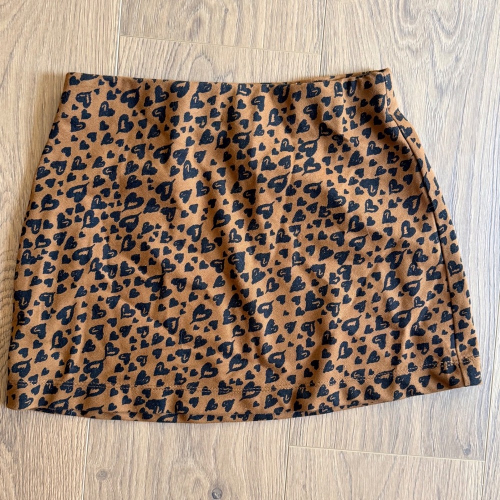 Old Navy Girls Brown Black Heart Print Mini Skirt Size L 10-12 Elastic Waist